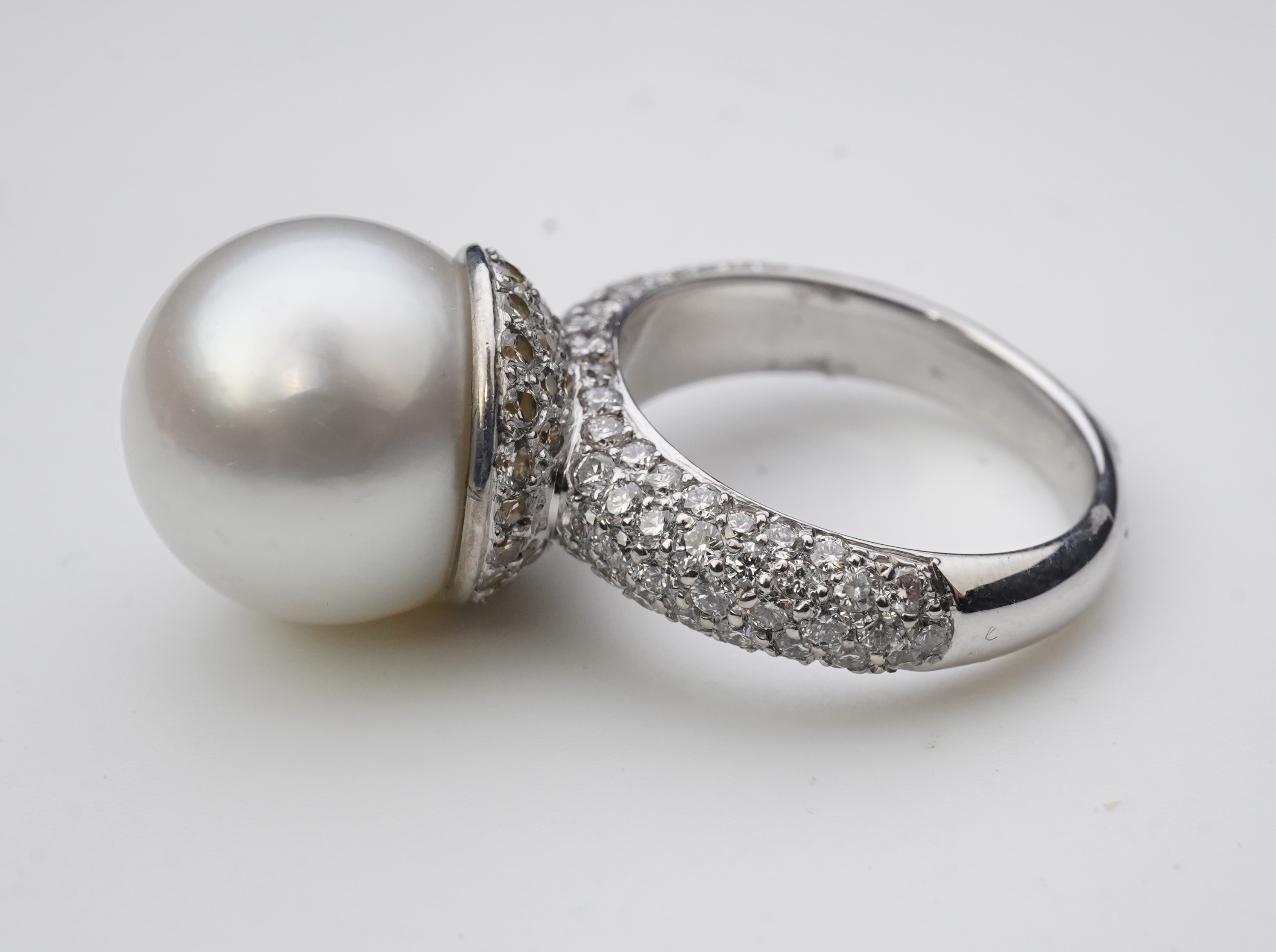 A South Sea cultured pearl and diamond ring